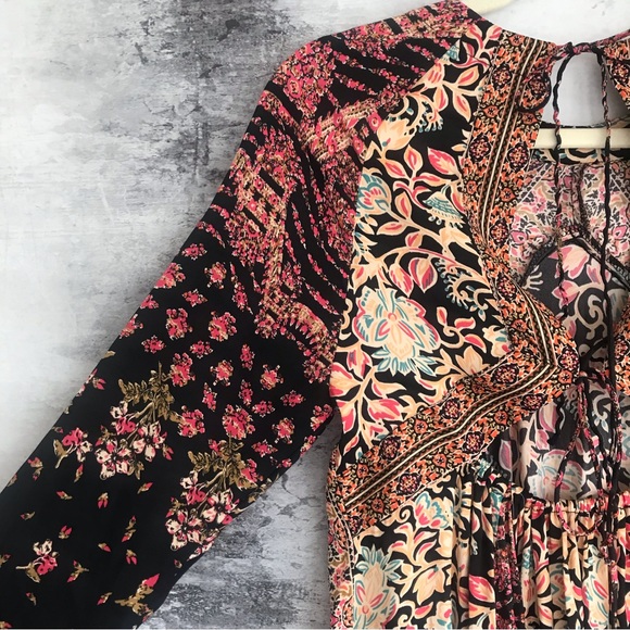 Free People Floral Bell Sleeve Stevie Dress in Black combo - Picture 12 of 15